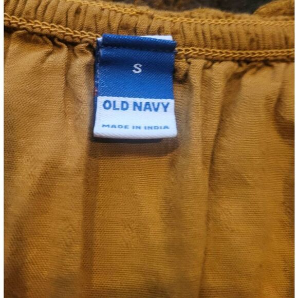 Old Navy Dress Women's Small Miners Gold Clip Dot Defined Waist Midi Peasant - Picture 5 of 6